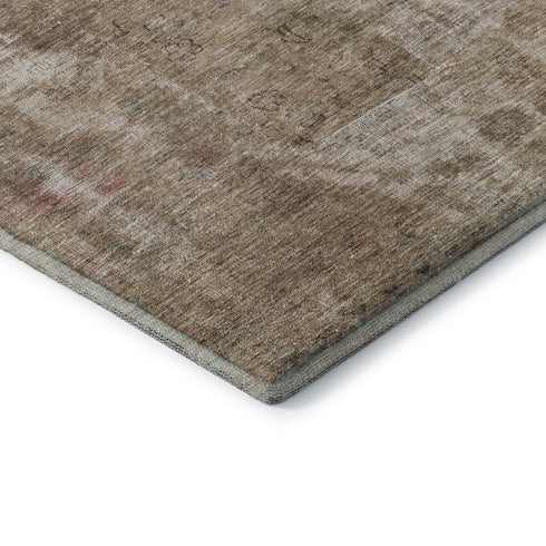 8' Beige Gray And Khaki Abstract Washable Round Rug With UV Protection
