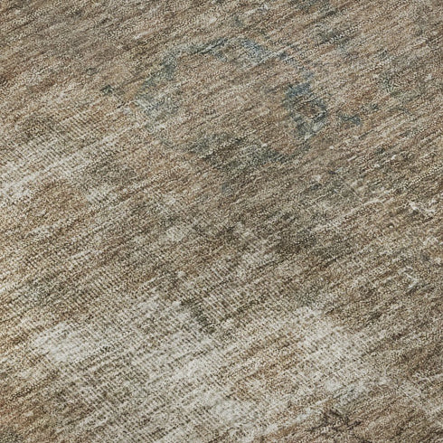 8' Beige Gray And Khaki Abstract Washable Round Rug With UV Protection