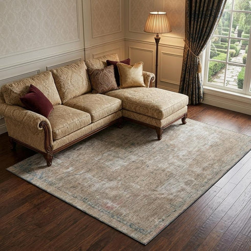 8' X 10' Beige Gray And Khaki Abstract Washable Area Rug With UV Protection