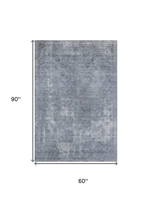 5' X 8' Blue And Gray Abstract Washable Area Rug With UV Protection