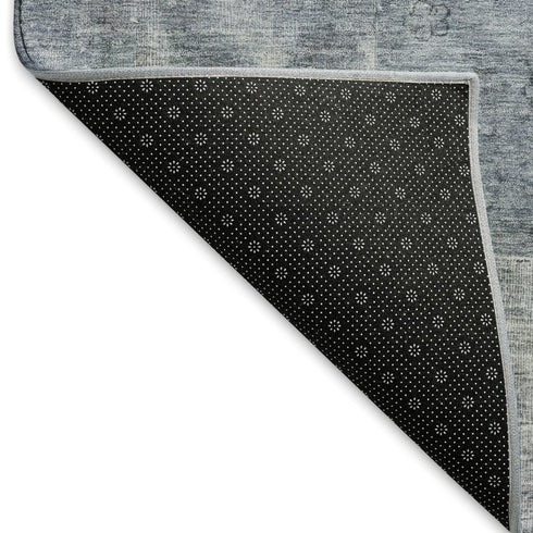 5' X 8' Blue And Gray Abstract Washable Area Rug With UV Protection