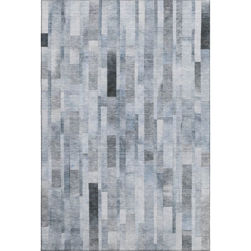 5' X 8' Blue Ivory And Gray Striped Washable Area Rug With UV Protection