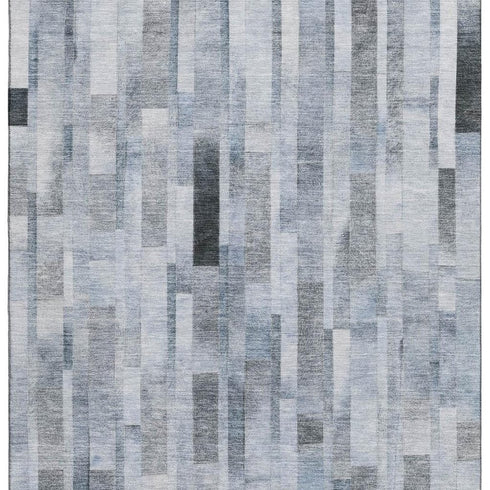 5' X 8' Blue Ivory And Gray Striped Washable Area Rug With UV Protection