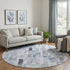 8' Blue Ivory And Gray Striped Washable Round Rug With UV Protection