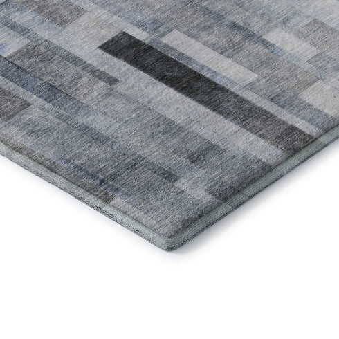 8' Blue Ivory And Gray Striped Washable Round Rug With UV Protection