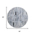 8' Blue Ivory And Gray Striped Washable Round Rug With UV Protection
