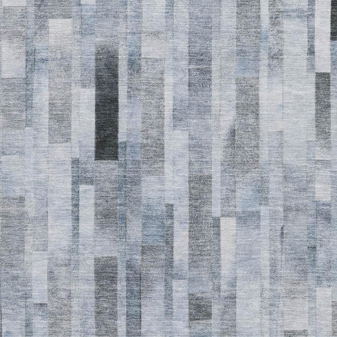8' X 10' Blue Ivory And Gray Striped Washable Area Rug With UV Protection