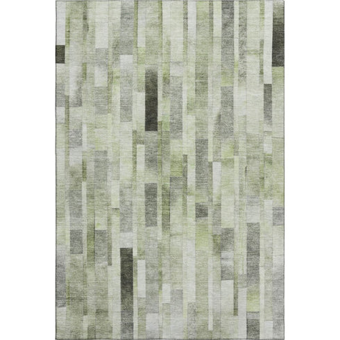8' X 10' Green Gray And Ivory Striped Washable Area Rug With UV Protection