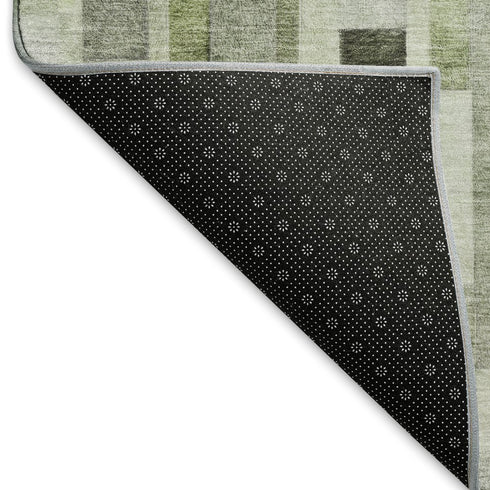 8' X 10' Green Gray And Ivory Striped Washable Area Rug With UV Protection