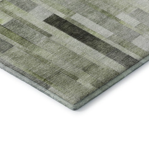 8' X 10' Green Gray And Ivory Striped Washable Area Rug With UV Protection