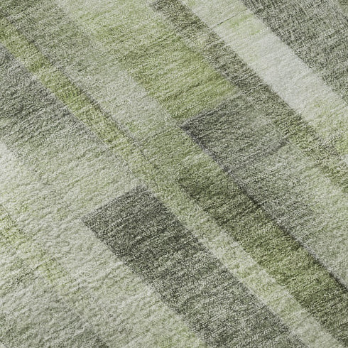 8' X 10' Green Gray And Ivory Striped Washable Area Rug With UV Protection