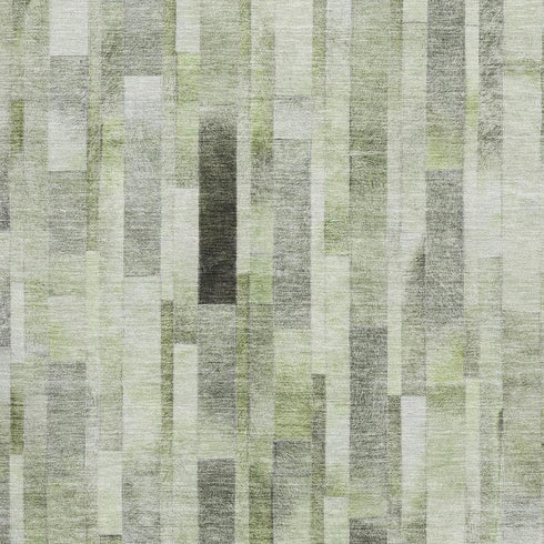 8' X 10' Green Gray And Ivory Striped Washable Area Rug With UV Protection