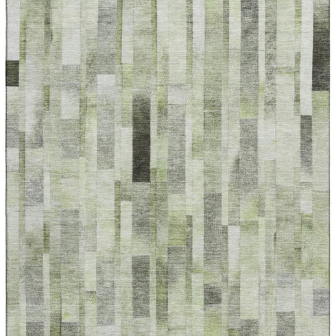 8' X 10' Green Gray And Ivory Striped Washable Area Rug With UV Protection