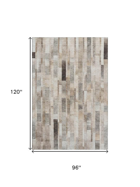 8' X 10' Taupe Ivory And Gray Striped Washable Area Rug With UV Protection