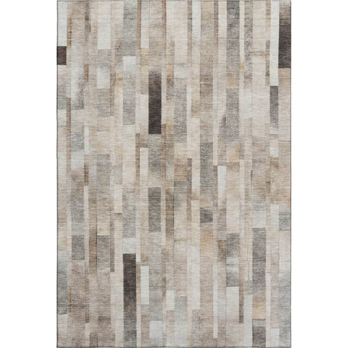 8' X 10' Taupe Ivory And Gray Striped Washable Area Rug With UV Protection