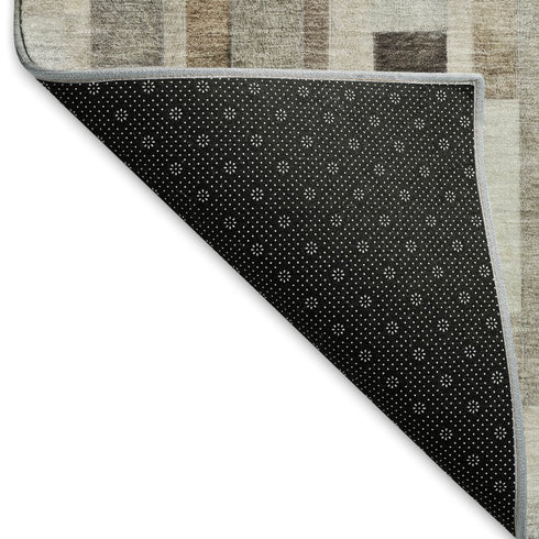 8' X 10' Taupe Ivory And Gray Striped Washable Area Rug With UV Protection