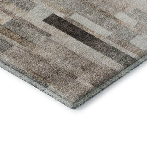 8' X 10' Taupe Ivory And Gray Striped Washable Area Rug With UV Protection