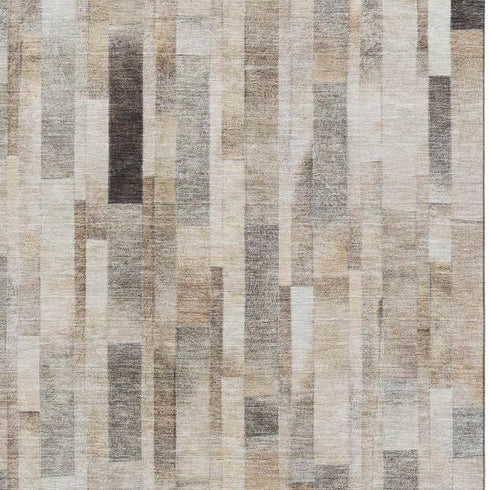 8' X 10' Taupe Ivory And Gray Striped Washable Area Rug With UV Protection