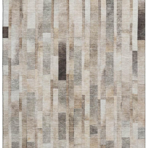 8' X 10' Taupe Ivory And Gray Striped Washable Area Rug With UV Protection