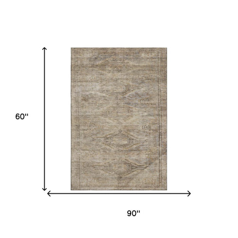 5' X 8' Brown Beige And Taupe Abstract Geometric Washable Area Rug With UV Protection