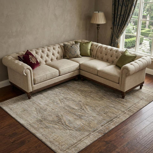 8' X 10' Brown Beige And Taupe Abstract Geometric Washable Area Rug With UV Protection