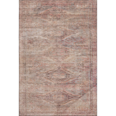 5' X 8' Salmon Copper And Beige Abstract Geometric Washable Area Rug With UV Protection