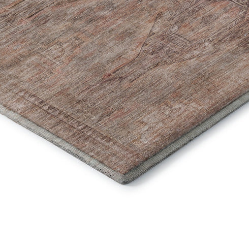 5' X 8' Salmon Copper And Beige Abstract Geometric Washable Area Rug With UV Protection