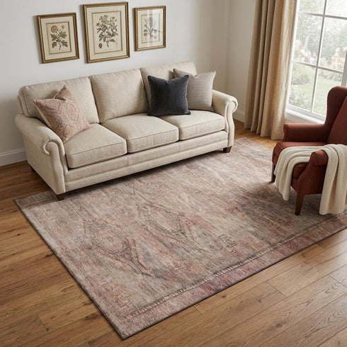 5' X 8' Salmon Copper And Beige Abstract Geometric Washable Area Rug With UV Protection