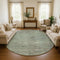 8' Teal Sage And Copper Abstract Geometric Washable Round Rug With UV Protection