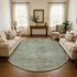 8' Teal Sage And Copper Abstract Geometric Washable Round Rug With UV Protection