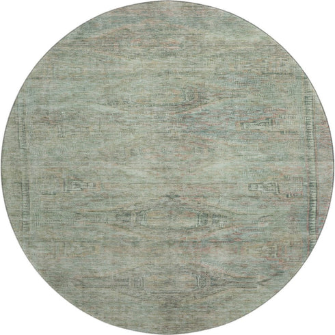 8' Teal Sage And Copper Abstract Geometric Washable Round Rug With UV Protection