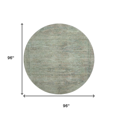 8' Teal Sage And Copper Abstract Geometric Washable Round Rug With UV Protection