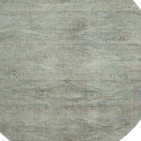 8' Teal Sage And Copper Abstract Geometric Washable Round Rug With UV Protection