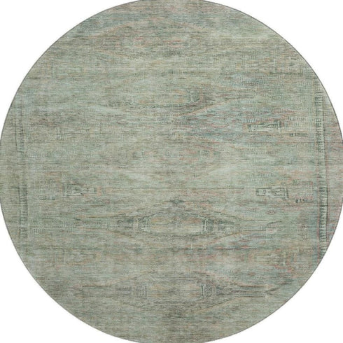 8' Teal Sage And Copper Abstract Geometric Washable Round Rug With UV Protection