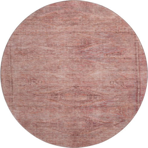 8' Terra Cotta Salmon And Blush Abstract Geometric Washable Round Rug With UV Protection