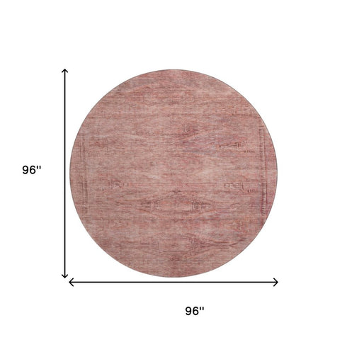 8' Terra Cotta Salmon And Blush Abstract Geometric Washable Round Rug With UV Protection