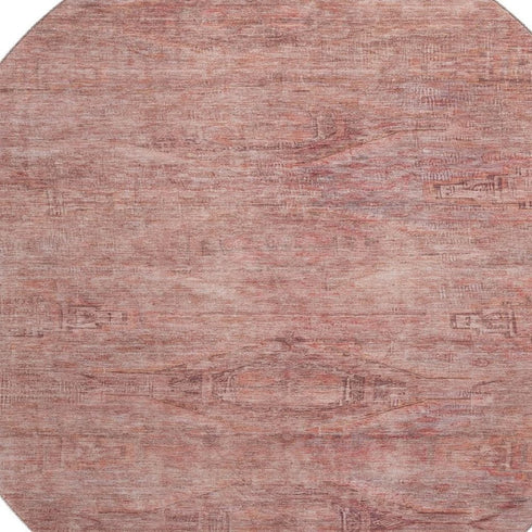 8' Terra Cotta Salmon And Blush Abstract Geometric Washable Round Rug With UV Protection