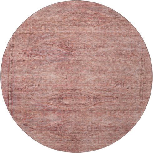 8' Terra Cotta Salmon And Blush Abstract Geometric Washable Round Rug With UV Protection