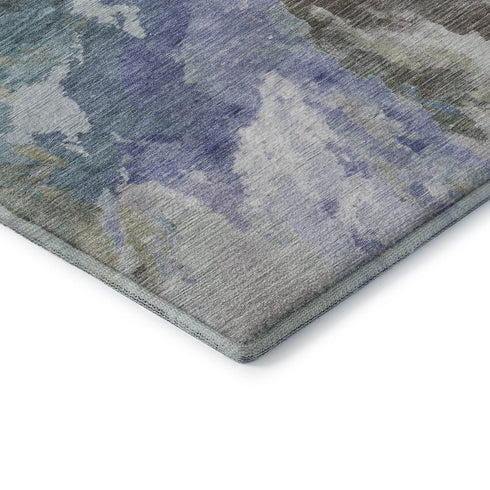 5' X 8' Blue Gray And Ivory Abstract Washable Area Rug With UV Protection
