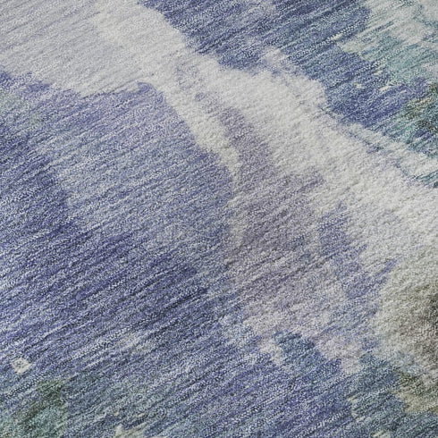 5' X 8' Blue Gray And Ivory Abstract Washable Area Rug With UV Protection