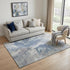 5' X 8' Denim Blue Ivory And Linen Abstract Washable Area Rug With UV Protection