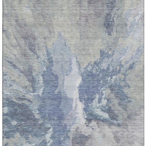 5' X 8' Denim Blue Ivory And Linen Abstract Washable Area Rug With UV Protection