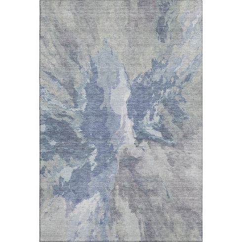 8' X 10' Denim Blue Ivory And Linen Abstract Washable Area Rug With UV Protection