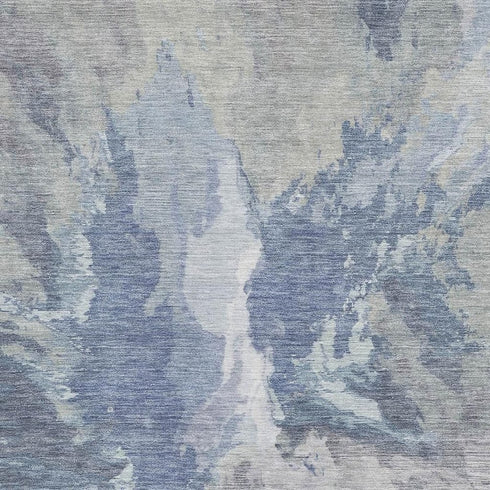 8' X 10' Denim Blue Ivory And Linen Abstract Washable Area Rug With UV Protection
