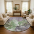 8' Green Purple And Ivory Abstract Washable Round Rug With UV Protection