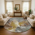 8' Gold Ivory And Gray Abstract Washable Round Rug With UV Protection