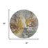 8' Gold Ivory And Gray Abstract Washable Round Rug With UV Protection