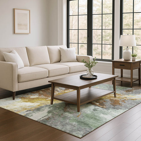 9' X 12' Gold Ivory And Gray Abstract Washable Area Rug With UV Protection