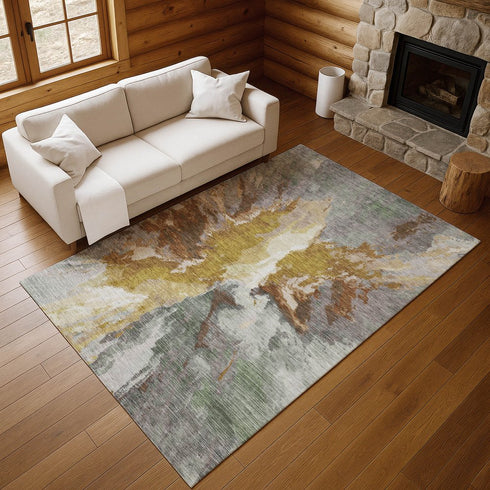 9' X 12' Gold Ivory And Gray Abstract Washable Area Rug With UV Protection