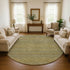 8' Sage Gold And Khaki Striped Washable Round Rug With UV Protection